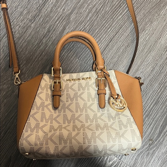 Michael Kors Brown and Cream Logo Satchel - Picture 2 of 9